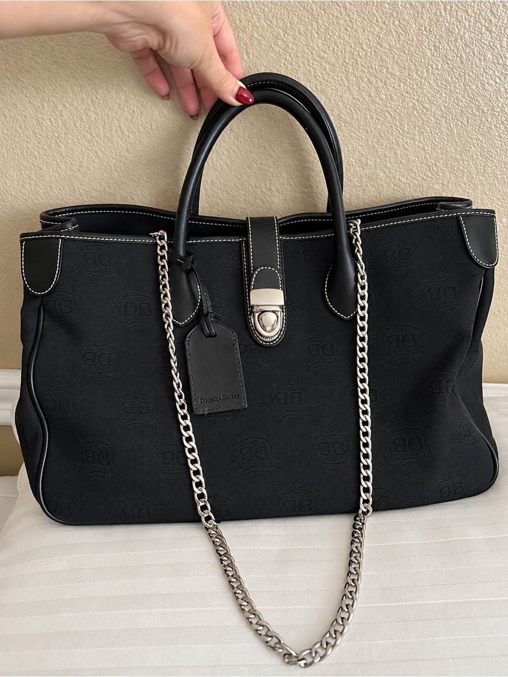Vintage Dooney and Bourke Black Tote Bag with Chain Strap
